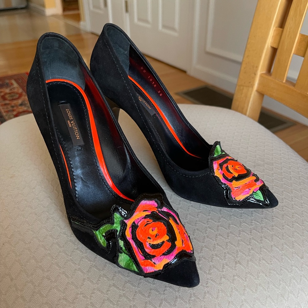 Louis Vuitton Black Suede High Heels - Stephen Sprouse Roses - EU 36 - Picture 6 of 15